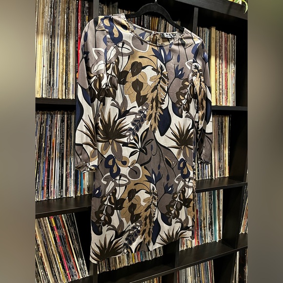 Filippa K Silk Dress XS Neutral Floral Minimalist Shift Dress - Picture 7 of 10